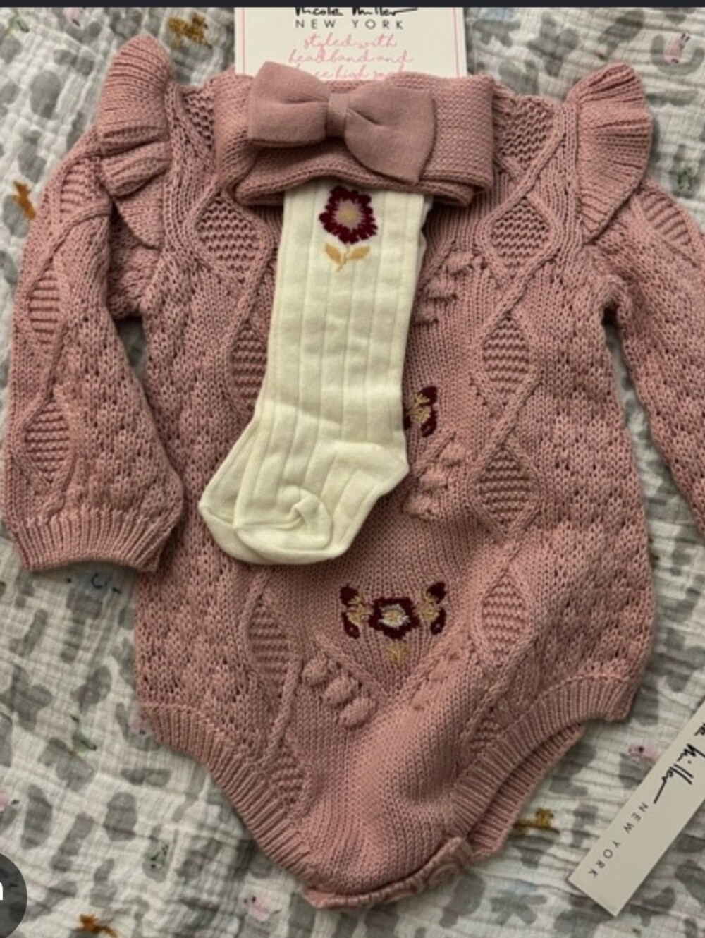 NWT Nicole Miller New York Baby Girl 3-Piece Knit Romper Set – Rose Pink